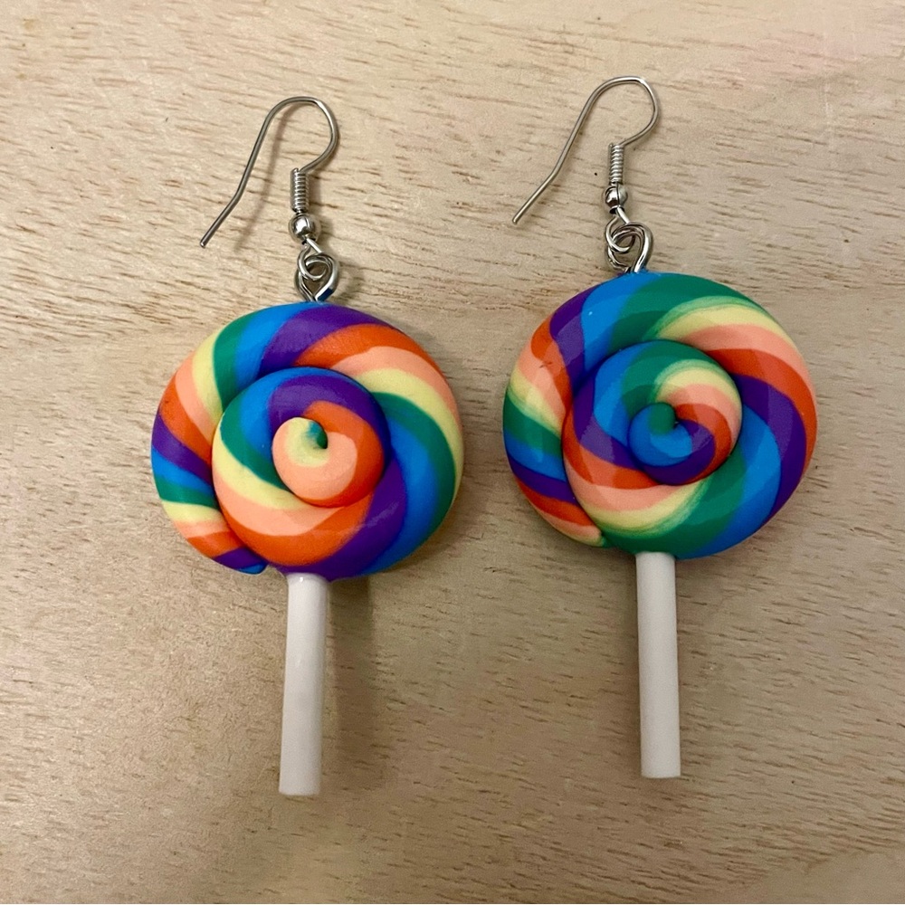 Rainbow Lollipop Earrings Silver 3D - Picture 4 of 4